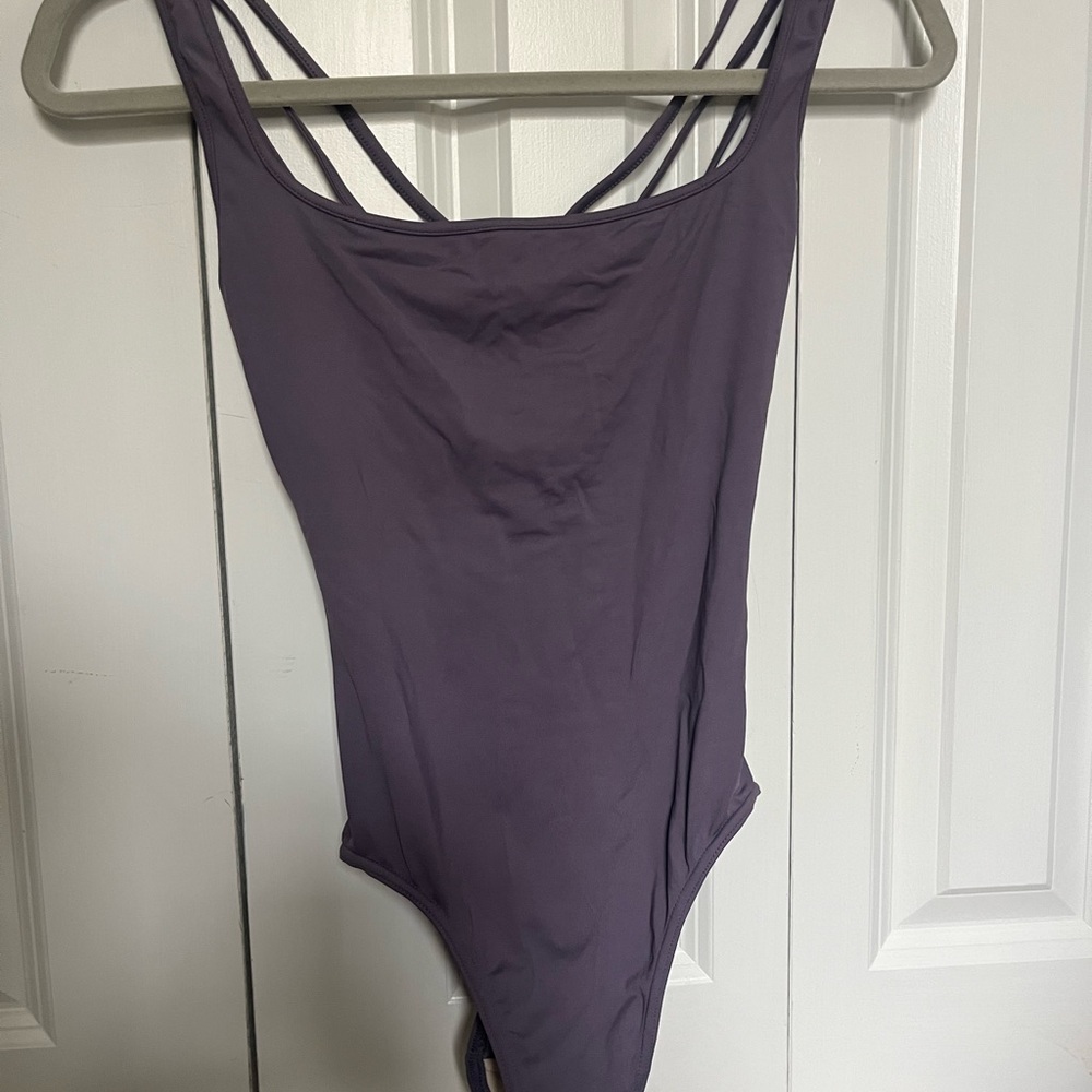 Strappy purple Mirella leotard. Size S
